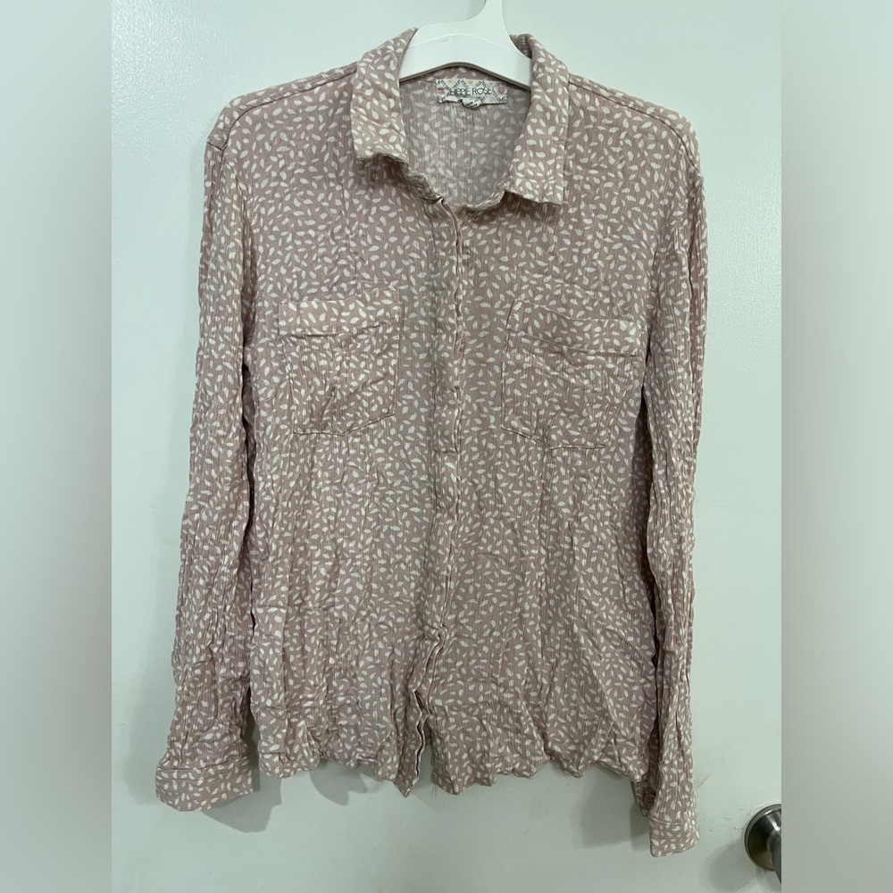 Hippie Rose Floral-Print Button Top, size small